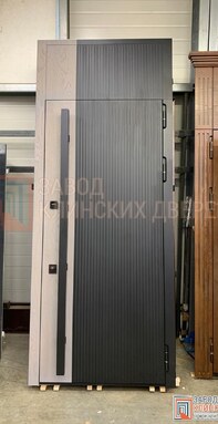 двухцветная входная дверь с верхней фрамугой в стиле хай тек