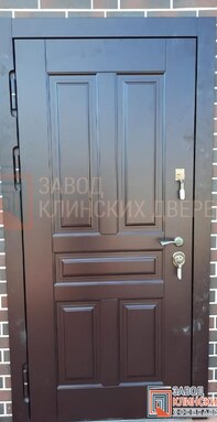 простая входная дверь с отделкой темной коричневой мдф панелью с прямоугольными филенками