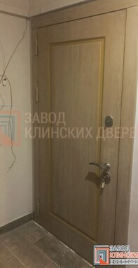 светлая минималистичная входная дверь с гладким полотном под дерево